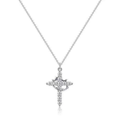 Cross Zircon Full Diamond Crown Circle Rotatable Women's Necklace fc7e0c62 e575 43fc 8ad4 74b6ade98b65