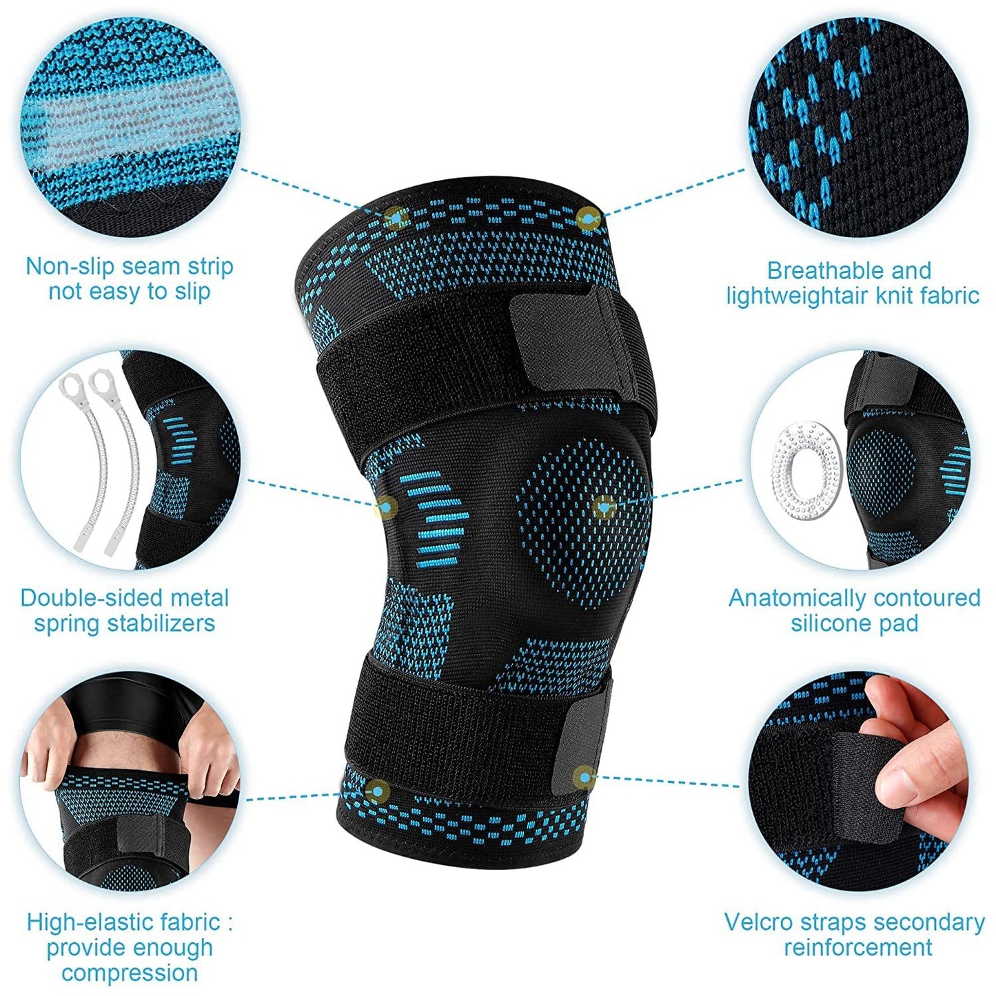 Knitted Breathable Silicone Strap Compression Sports Knee Leg Guards fcb9af34 600d 47f9 a116 f711f8cc115e