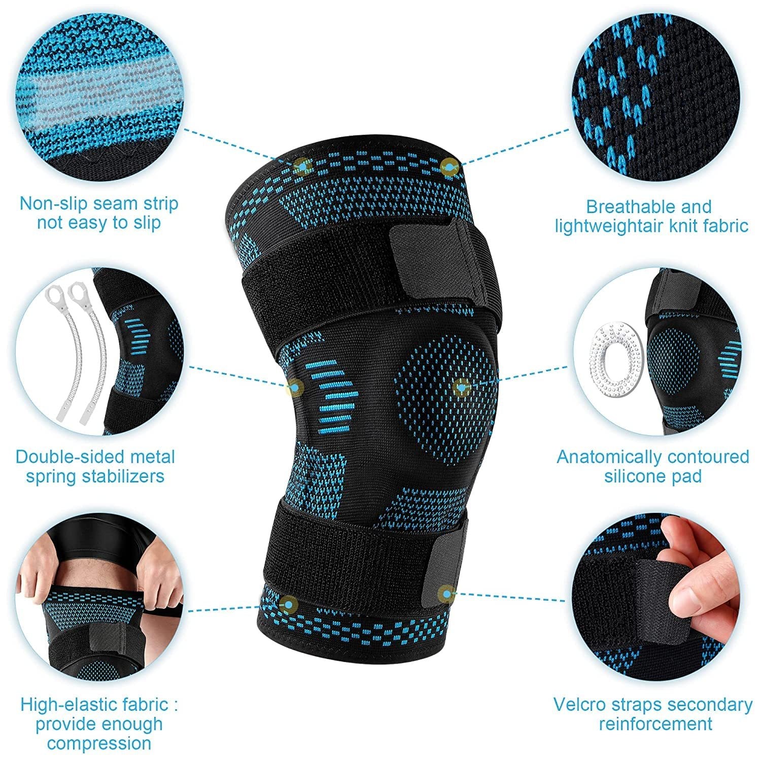 Knitted Breathable Silicone Strap Compression Sports Knee Leg Guards fcb9af34 600d 47f9 a116 f711f8cc115e