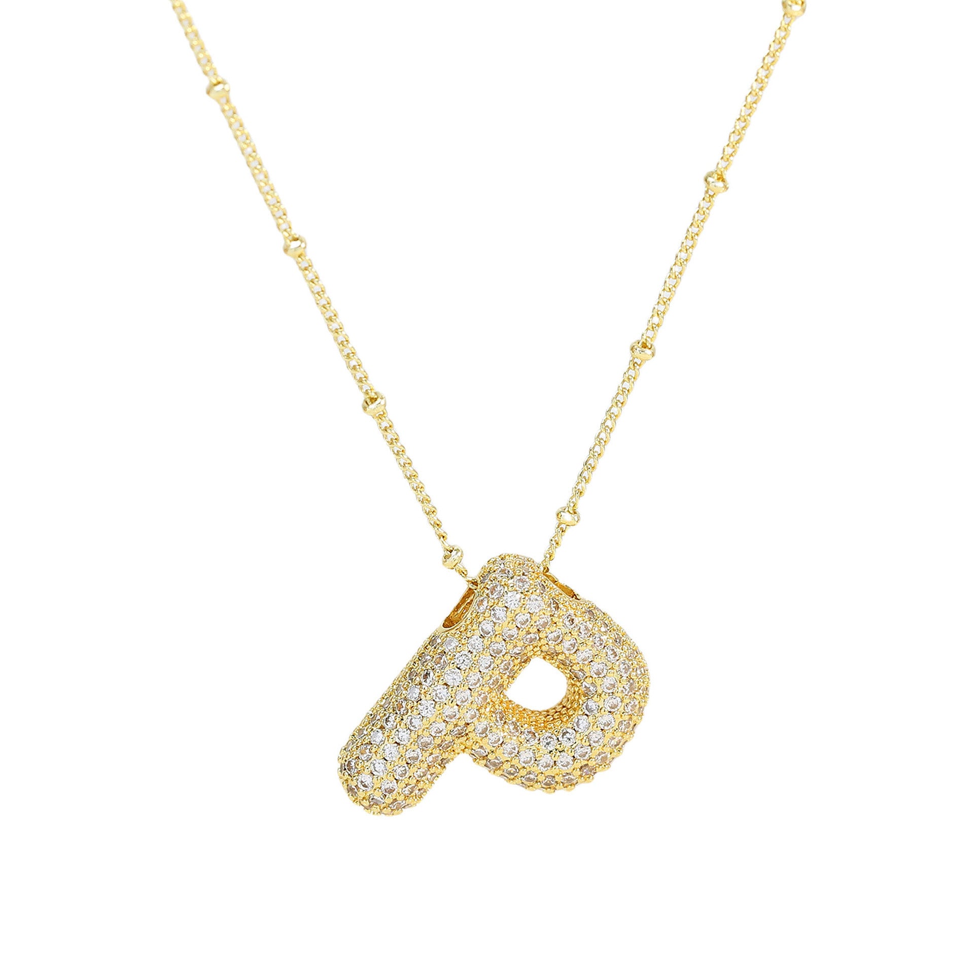 Brass Zircon Bubble Balloon Letter Pendant Necklace For Women fcedb998 3267 4b50 962a 2ddf7ae9e27b