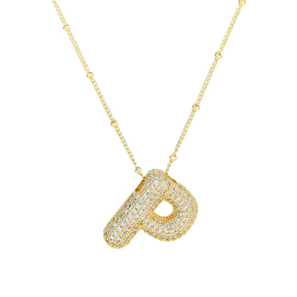 Brass Zircon Bubble Balloon Letter Pendant Necklace For Women fcedb998 3267 4b50 962a 2ddf7ae9e27b