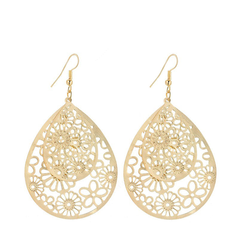 Double-layer Water Drop Hollow Retro All-match Earrings fcf21daf e84c 46b8 8e2d d35eb647e115