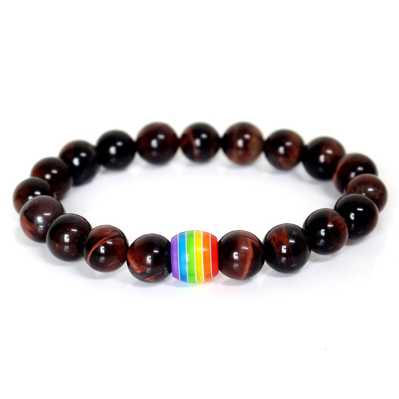 Rainbow Bead Bracelet Pride Natural Stone Strand Couple Bracelets fcff9831 5da4 4549 9410 26c94c689119