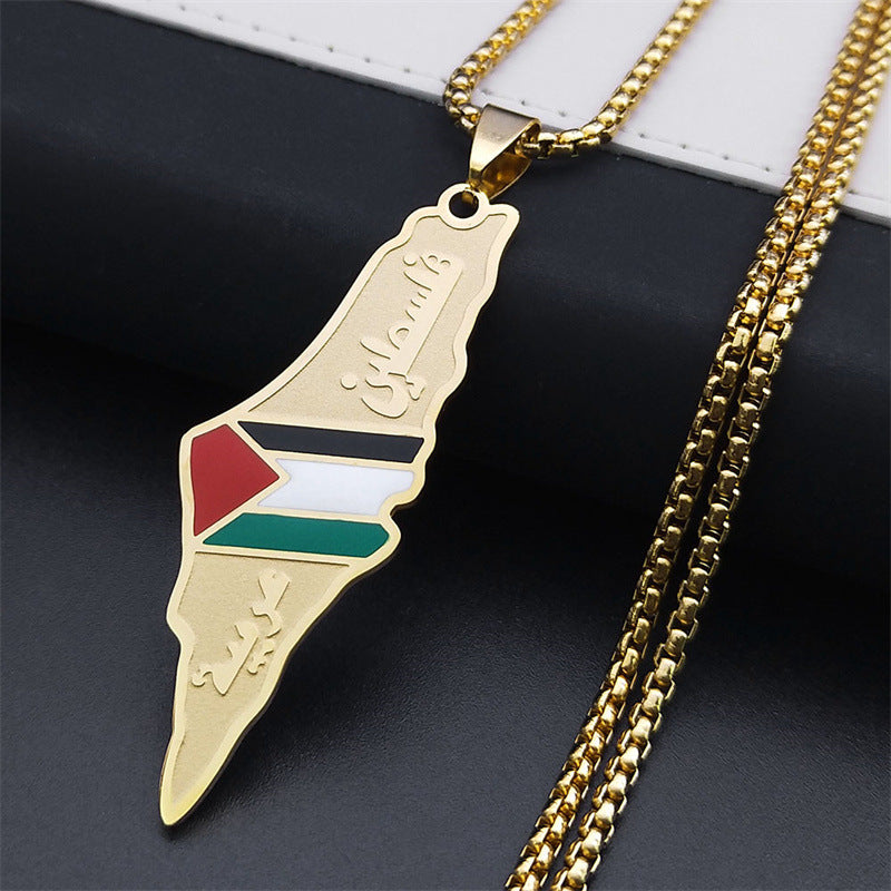 Palestine Israel Map Pendant Necklaces For Men Women Stainless Steel Gold Color Palestinians Ethnic Map Jewelry Gifts fd0825e