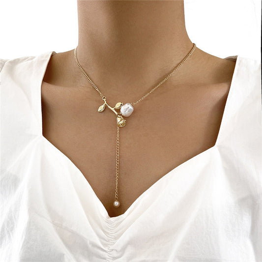 Simple Temperament Rose Flower Pearl Pendant Clavicle Chain fd37aa8f 26a2 44d0 acba 0d929ffafb89