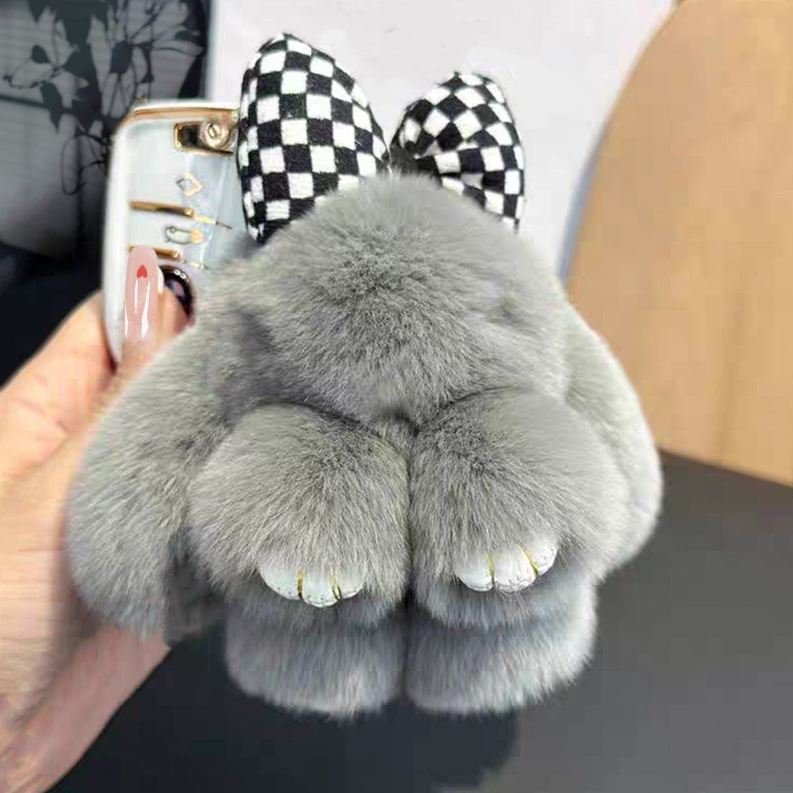Rabbit Fur Bow Bunny Car Key Ring fd418259 2196 4ec8 afac d50eaec926e8