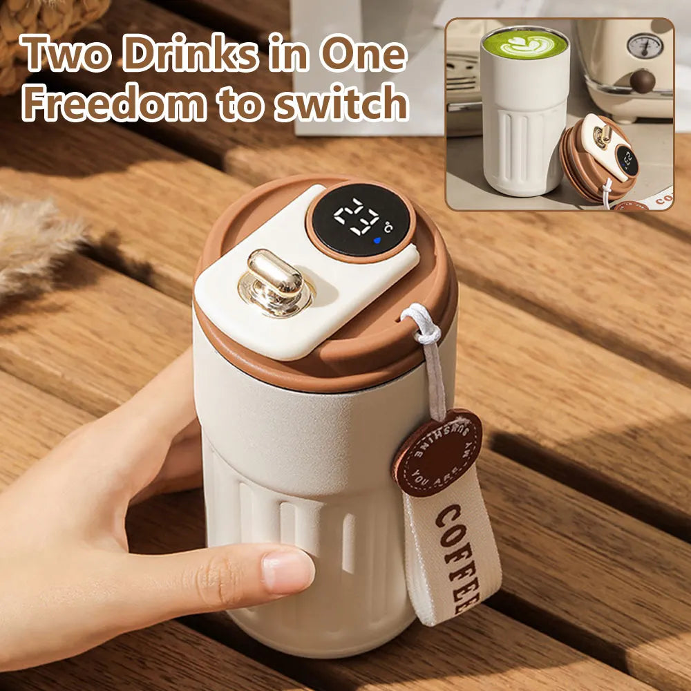Smart Digital Thermal Bottle Portable Coffee Mug Stainless Steel Water Bottle In-Car Insulated Cup Keep Cold Vacuum Flasks 450ml