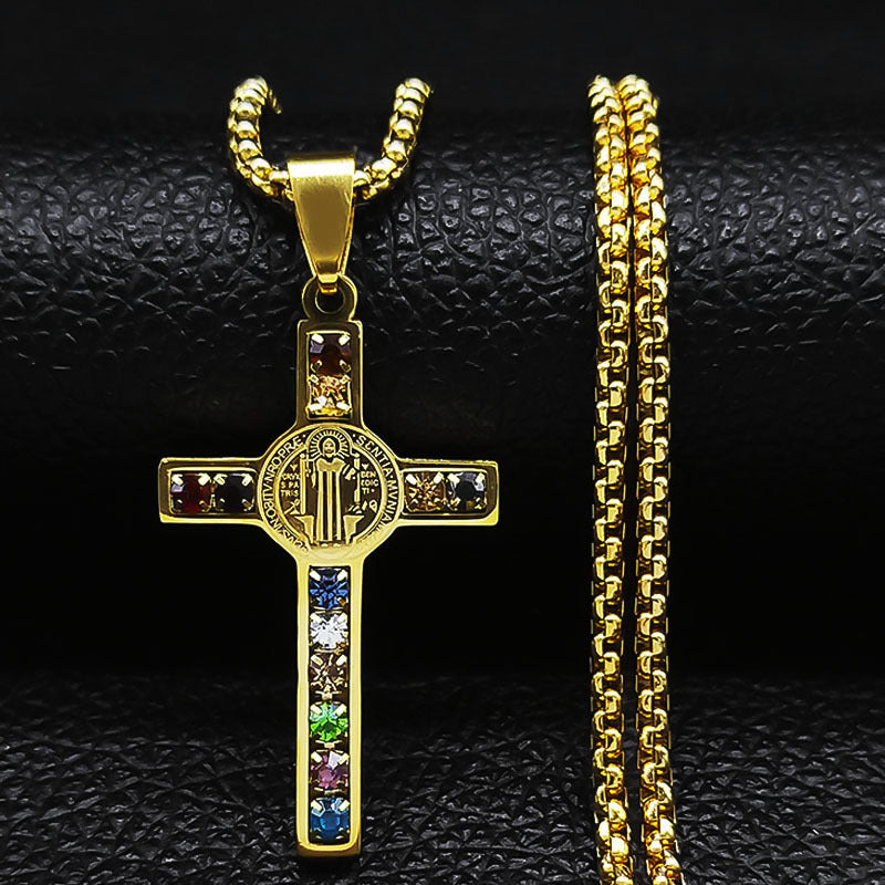 St Benedict Crystal St Pendant Cross Stainless Steel Necklace fd68e63a b879 4e92 809e 8b2707b5afd1