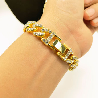 12mm Wide Single Row Simple Alloy With Diamond Cuban Link Chain - HD Wireless Product #4