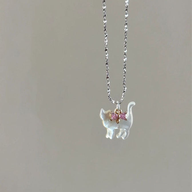 Fashion Jewelry Cute Transparent Cat Rhinestone Pendant Necklace Silver Plated Chain Women Girls Fashion Collar Necklace Part