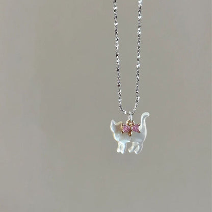 Fashion Jewelry Cute Transparent Cat Rhinestone Pendant Necklace Silver Plated Chain Women Girls Fashion Collar Necklace Part