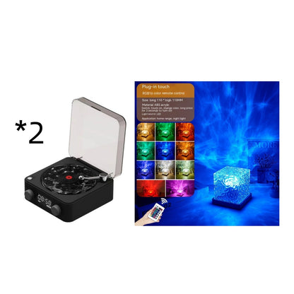 Retro Turntable Speaker Wireless Bluetooth-compatible 5.0 Vinyl Record Player Stereo Sound With White Noise RGB Projection La