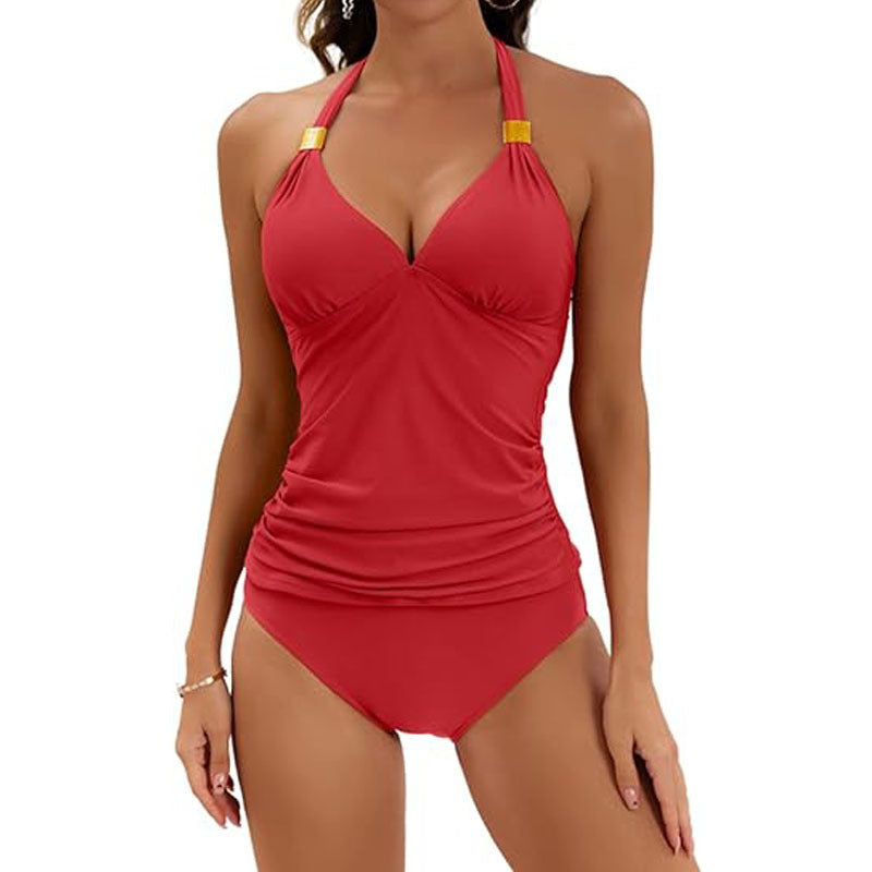 Women's Pure Color Halter Split Tie Two Piece Swimsuit fde083ff d147 4b02 b820 06f0417424f6