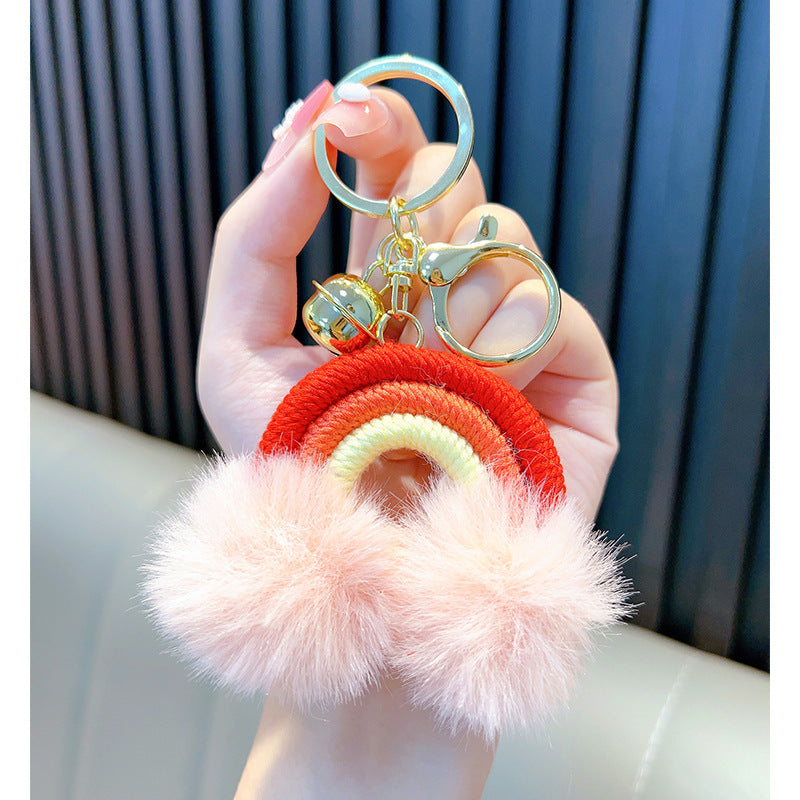 Woven Rainbow A Little Cloud Fur Ball Car Key Ring fde7373b 9618 4c7d 924d 3d1f469b7112