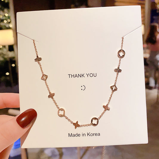 Fashion Hollow Four-leaf Clover Titanium Steel Necklace fdfad03b bc21 4e0f bdff 2850bd96560c