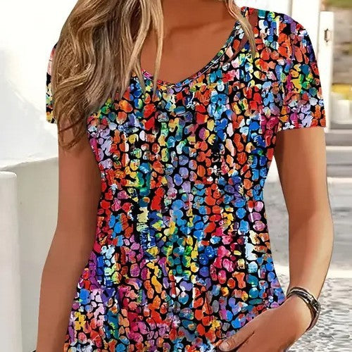 Digital Printed Pattern Women's Short Sleeved Round Neck fe01a5fe 722b 4c51 a7be 1f124ff1fd37