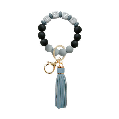 Silicone Wrist Keychain Handmade Beaded Leather Tassel Bracelet fe40d2bc ed91 45e8 93e2 a403b812716d