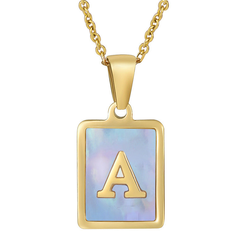 Titanium Steel 26 English Letter Necklace Blue Shell fe447172 d17a 430d bfe1 9754f6bb4513