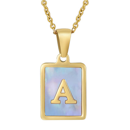 Titanium Steel 26 English Letter Necklace Blue Shell fe447172 d17a 430d bfe1 9754f6bb4513