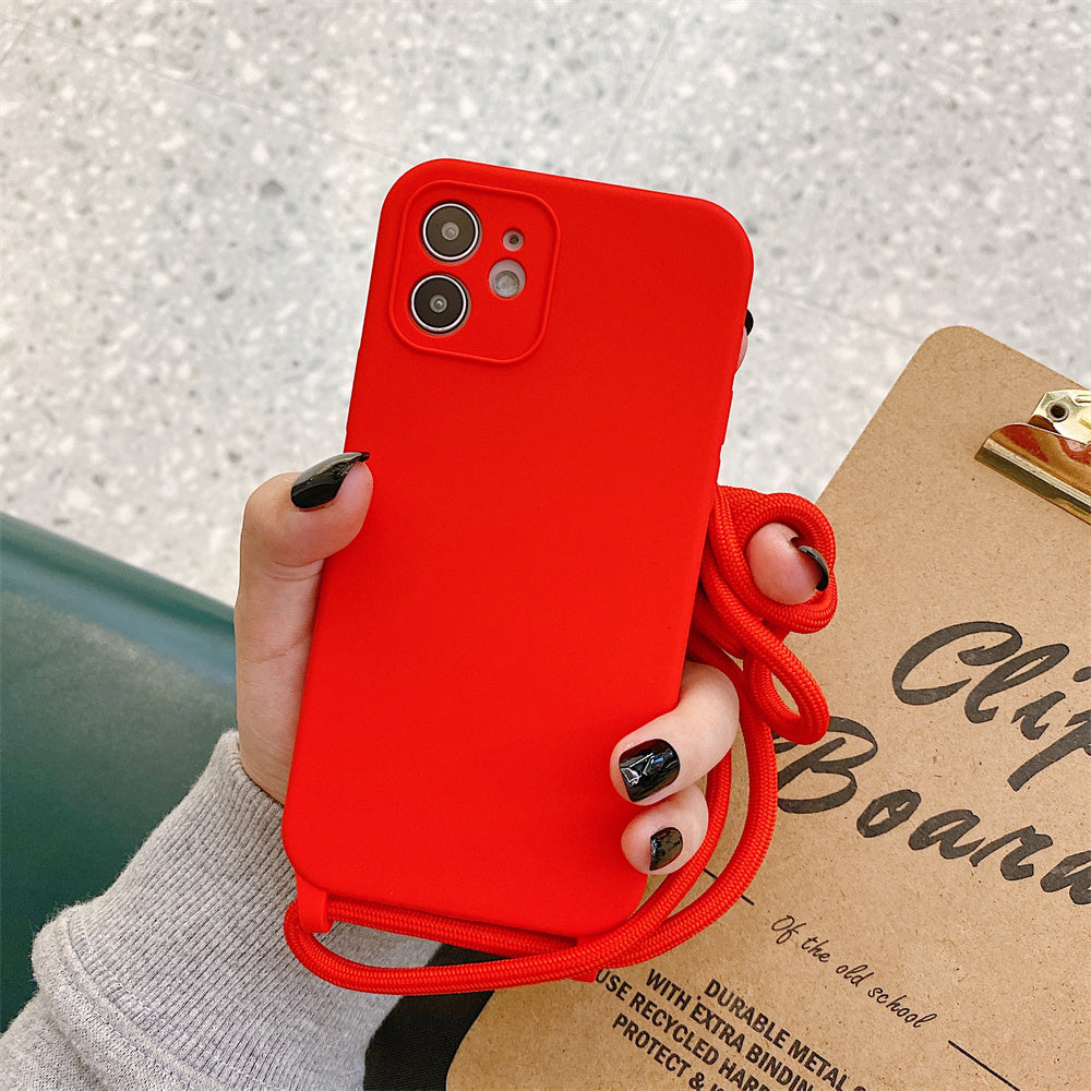 Simple Solid Color Messenger Lanyard Liquid Silicone Fine Hole Mobile Phone Case fe6bfca9 9b46 4b36 b612 393130a72004