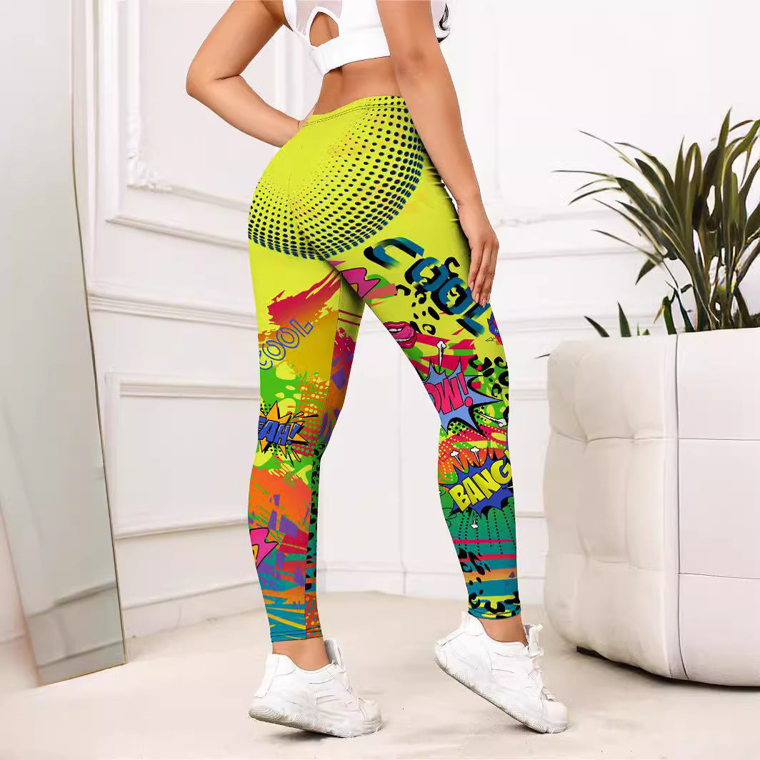 Yellow Cartoon Printed Sports Slim-fitting Leggings fea3528b 9e2c 4528 867d 20466682a4a1