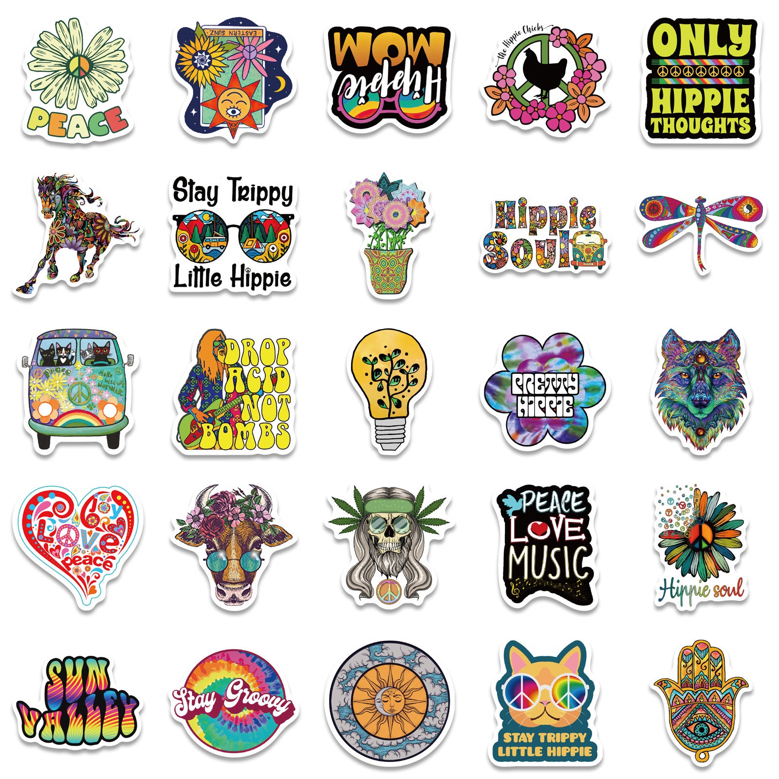 50 Cartoon Hippie Hippie Stickers Personalized Decoration Line - HD Wireless Product #2