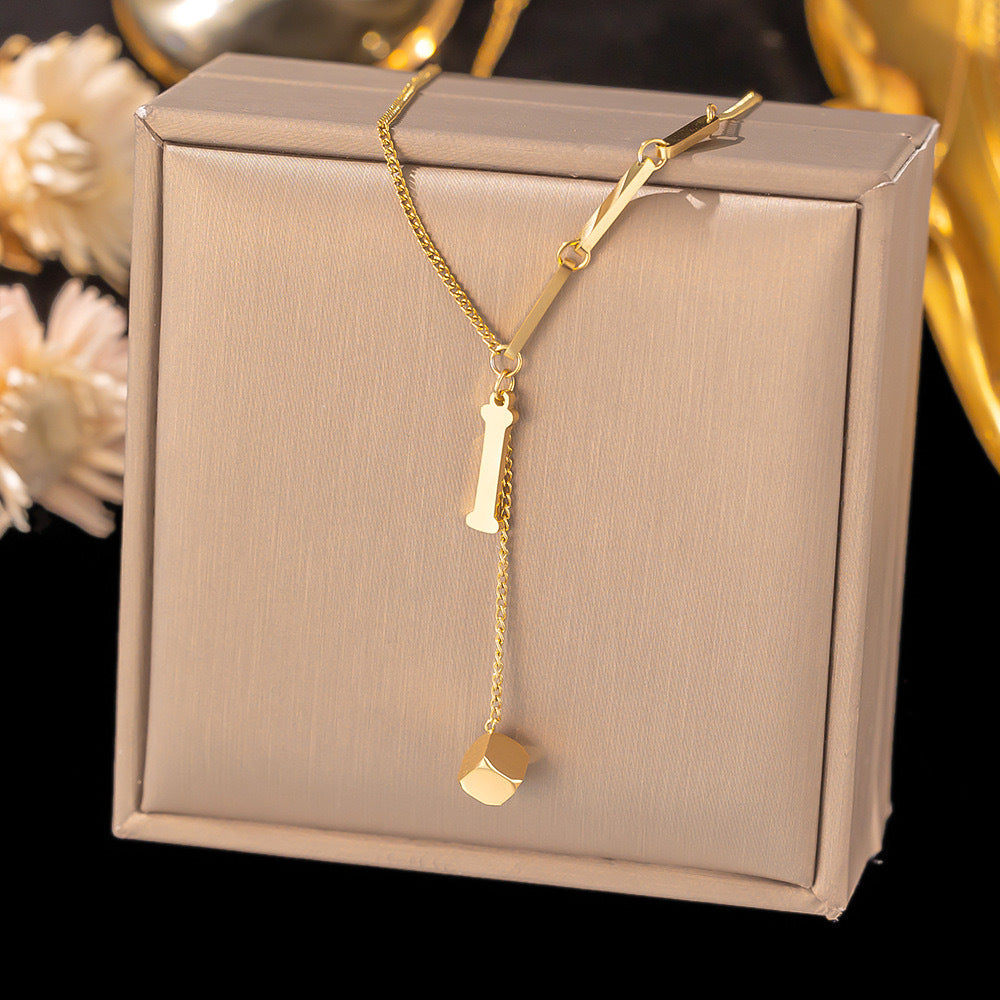 Necklace Ornament Titanium Steel Tassel 26 Letters Female Small Square Pendant Graceful Personality Jewelry fedaabbe e2af 4fb