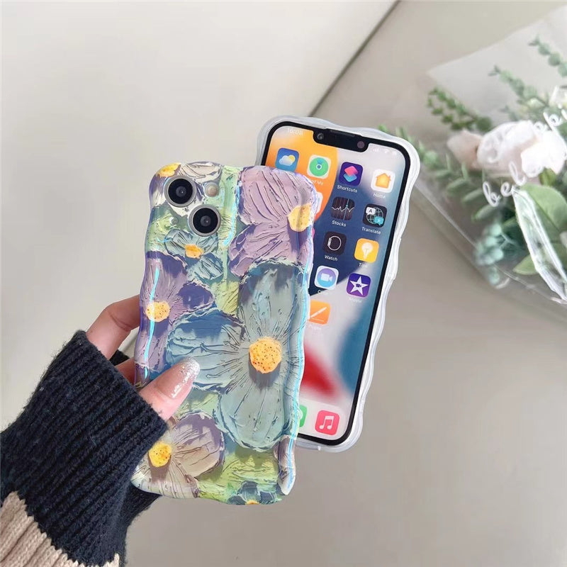 Retro Oil Painting Phone Case Blu-ray Flowers Shockproof Case For Iphone 13 12 13pro 14pro 13 Pro Max Silicone Phone Cover fe