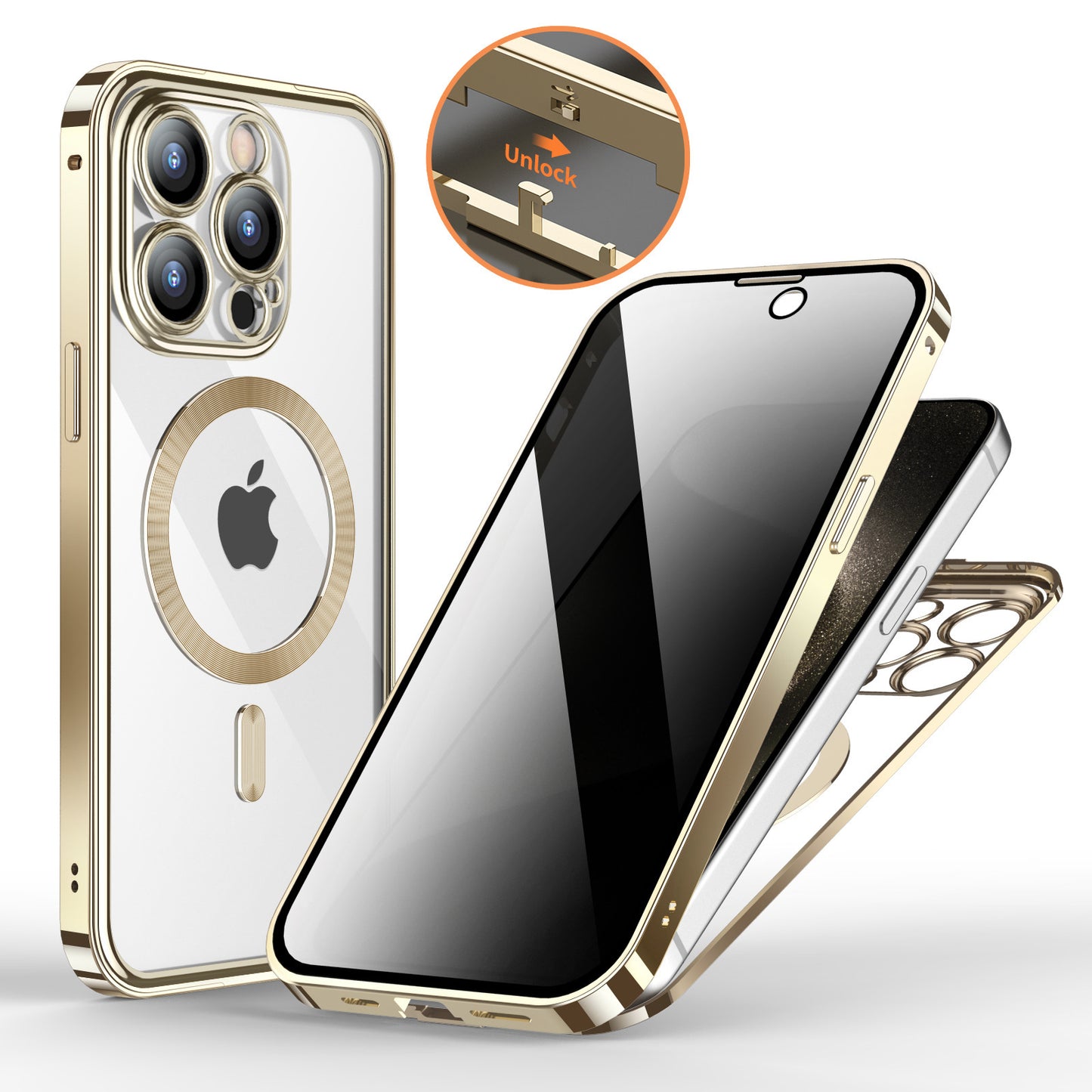 Anti-Privacy Metal Buckle Magnetic Support Wireless Charging Double-Sided Lens Full Cover Phone Case Protective Cover ff45f6a