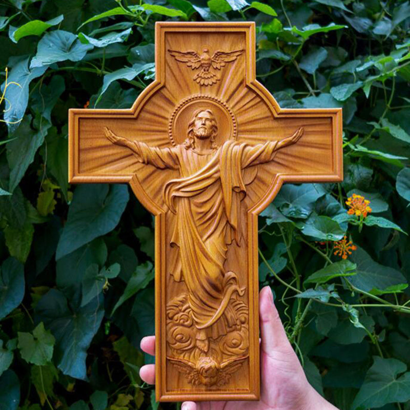Handicrafts Ascending Wooden Cross Home Church Wood Carving ffa45216 9ed6 422b 8fd7 480536668ac2