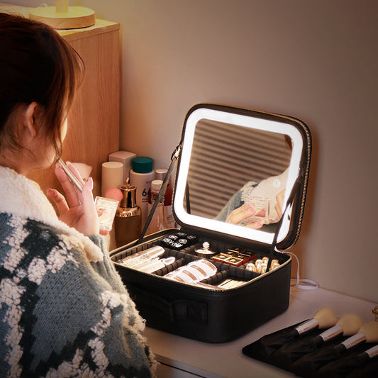 With Mirror And LED Light Cosmetic Bag Skin Care Storage Box ffca5d39 5339 4b4e a20e 44a2248e3fb8